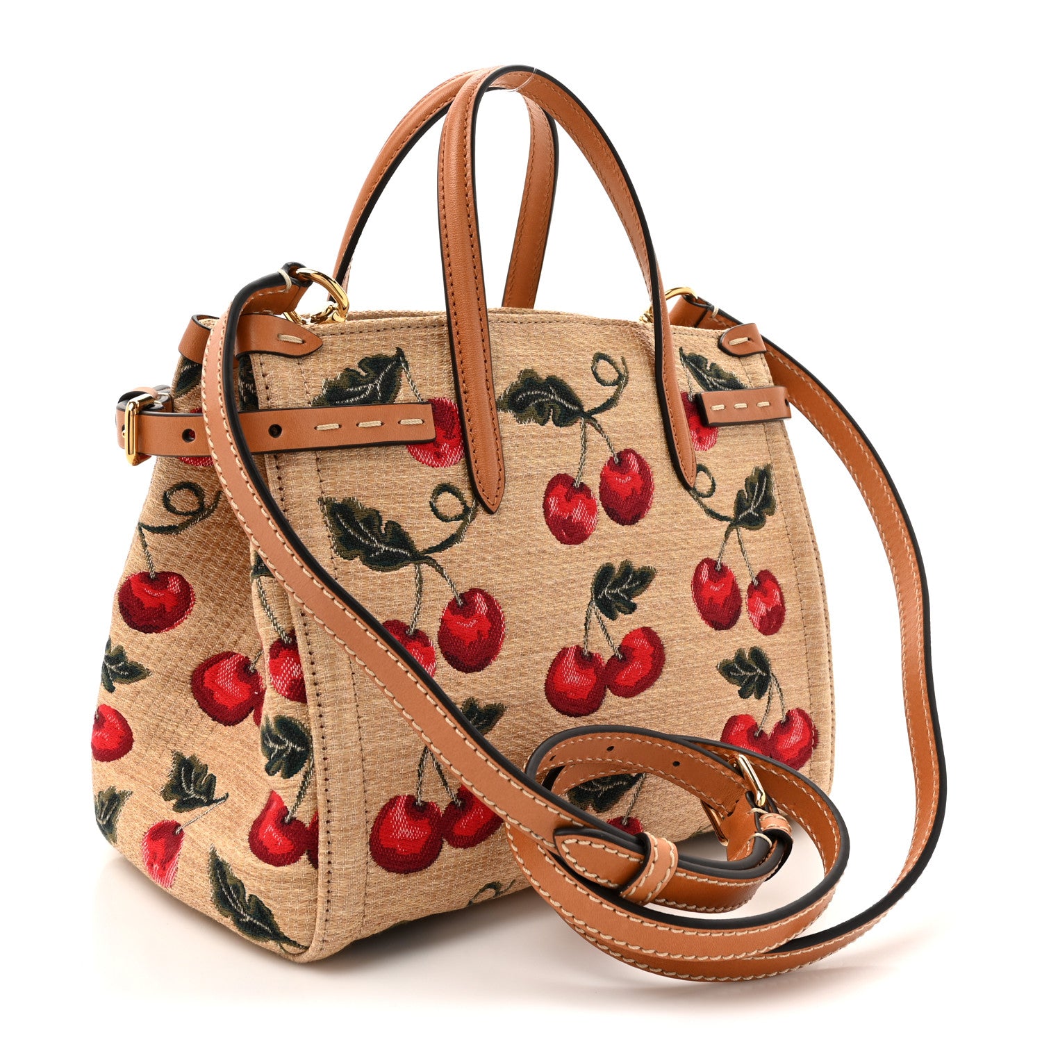 Valentino Garavani Jacquard Raffia Cherryfic Small Vlogo Antibes Shopping Bag Natural Red 3 of 9
