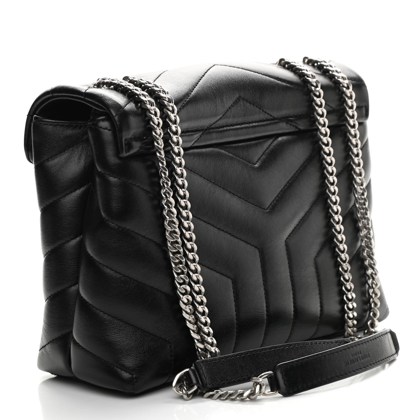 Calfskin Y Quilted Monogram Small Loulou Chain Satchel Black