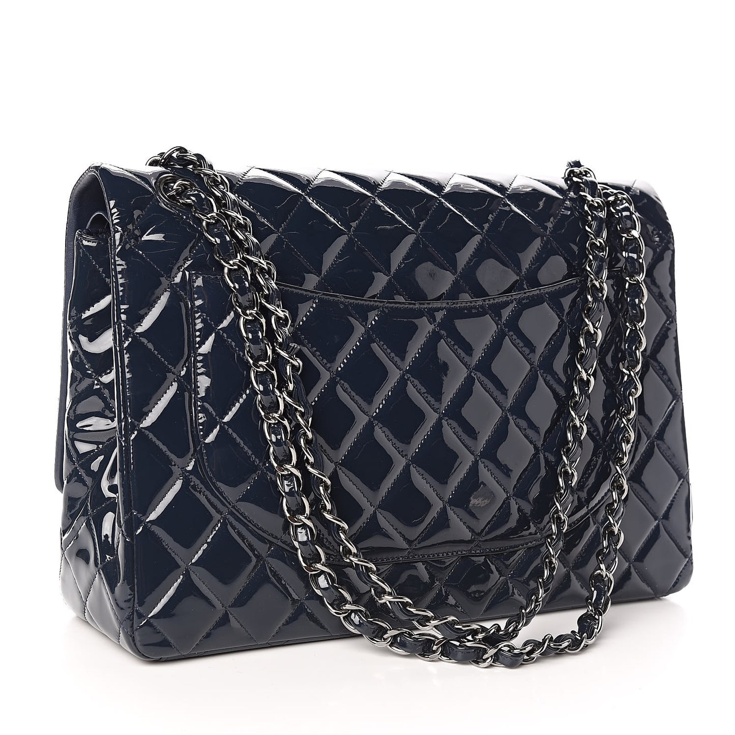 Patent Quilted Maxi Double Flap Navy Blue