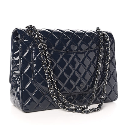 Chanel Patent Quilted Maxi Double Flap Navy Blue 3 of 11