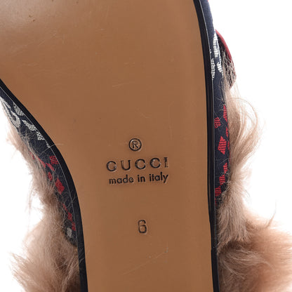 Gucci Canvas GG Monogram Diamond Fur Web GG Mens Princetown Slippers 6 Midnight Blue Hibiscus Red 6 of 8