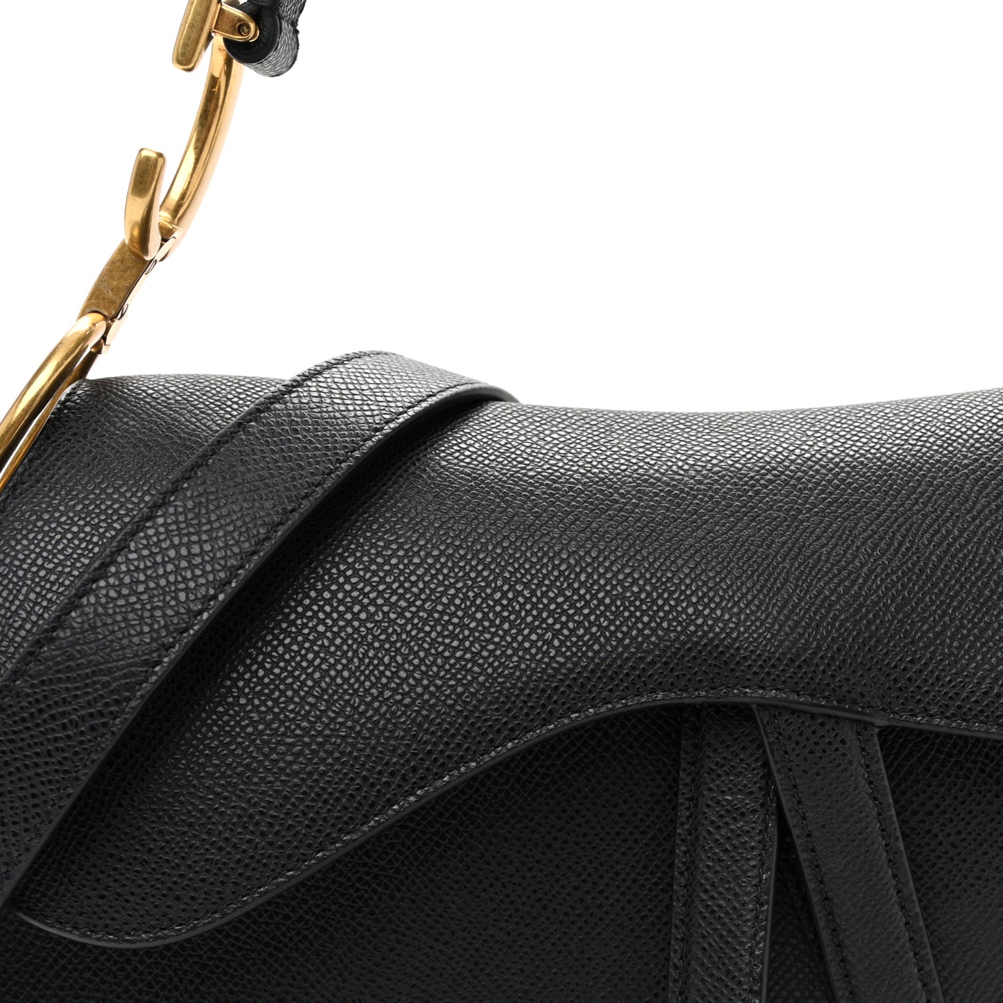 Grained Calfskin Saddle Bag With Strap Black