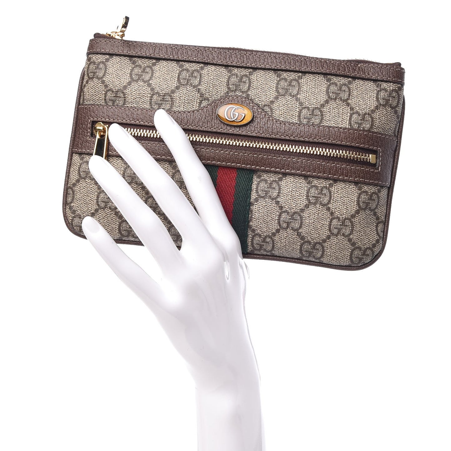 GG Supreme Monogram Web Small Ophidia Pouch Clutch Beige New Acero