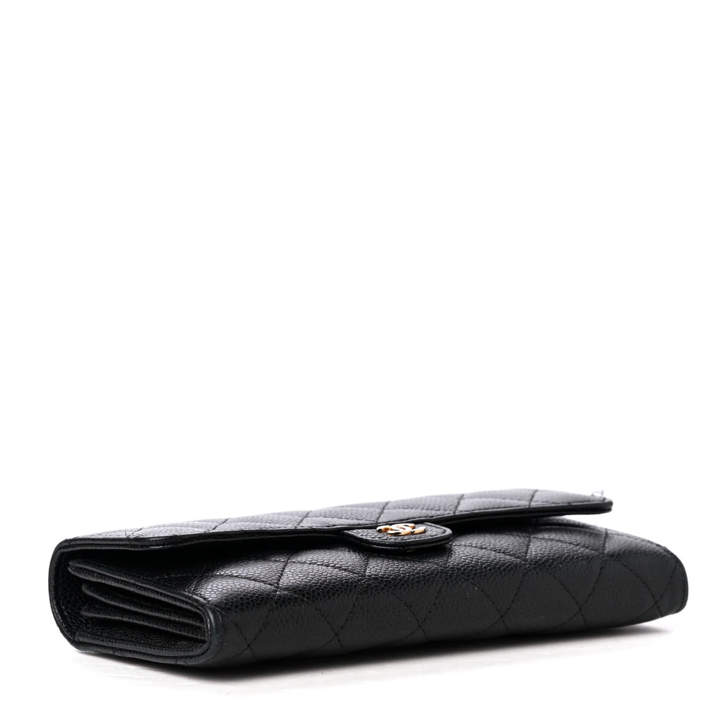 Caviar Quilted Large Gusset Flap Wallet Black