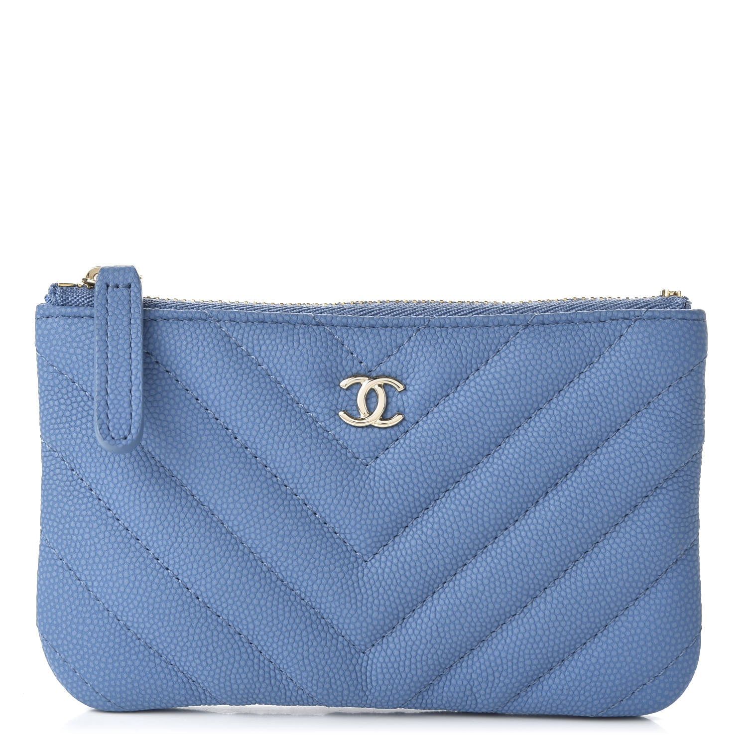Chanel Flat Caviar Chevron Quilted Small Cosmetic Case Blue 1 of 11
