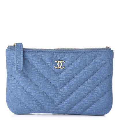 Chanel Flat Caviar Chevron Quilted Small Cosmetic Case Blue 1 of 11