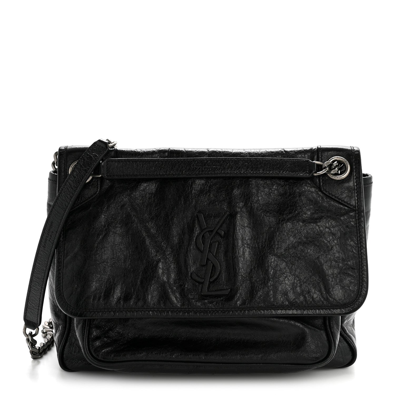 Saint Laurent Crinkled Calfskin Monogram Medium Niki Chain Satchel Black 1 of 13