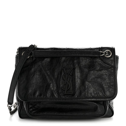 Saint Laurent Crinkled Calfskin Monogram Medium Niki Chain Satchel Black 1 of 13