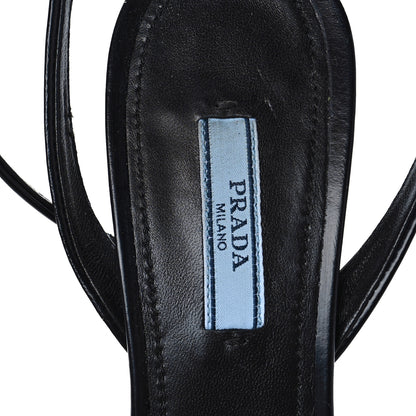 Prada Calfskin Metal Triangle Logo High Heels Sandals 39 Black 8 of 8