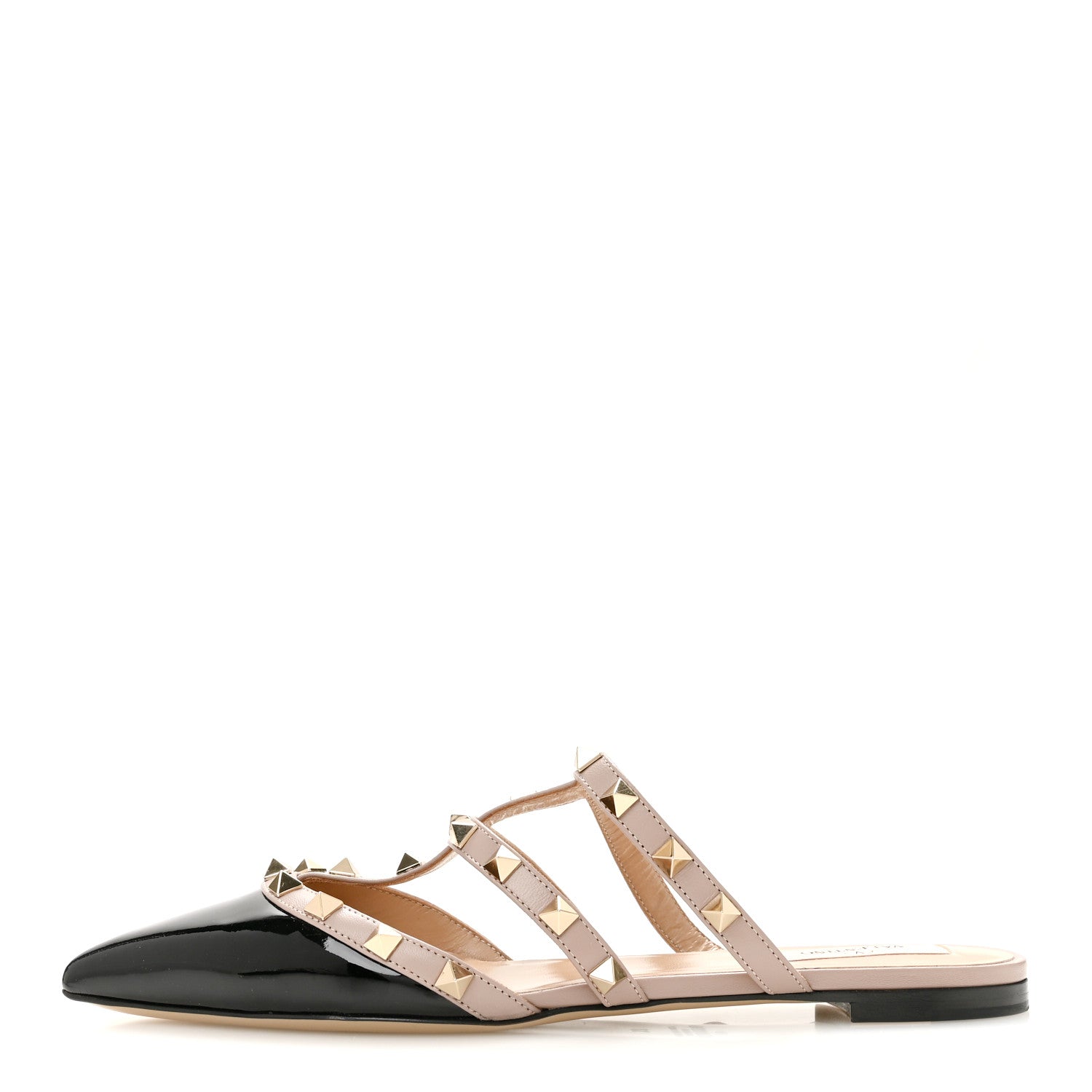 Valentino Garavani Patent Rockstud Flat Cage Mules 37 Black Poudre 1 of 11