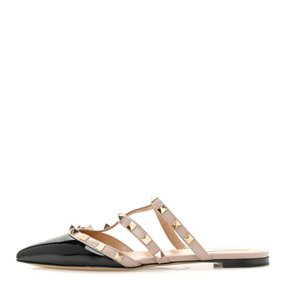 Valentino Garavani Patent Rockstud Flat Cage Mules 37 Black Poudre 1 of 11