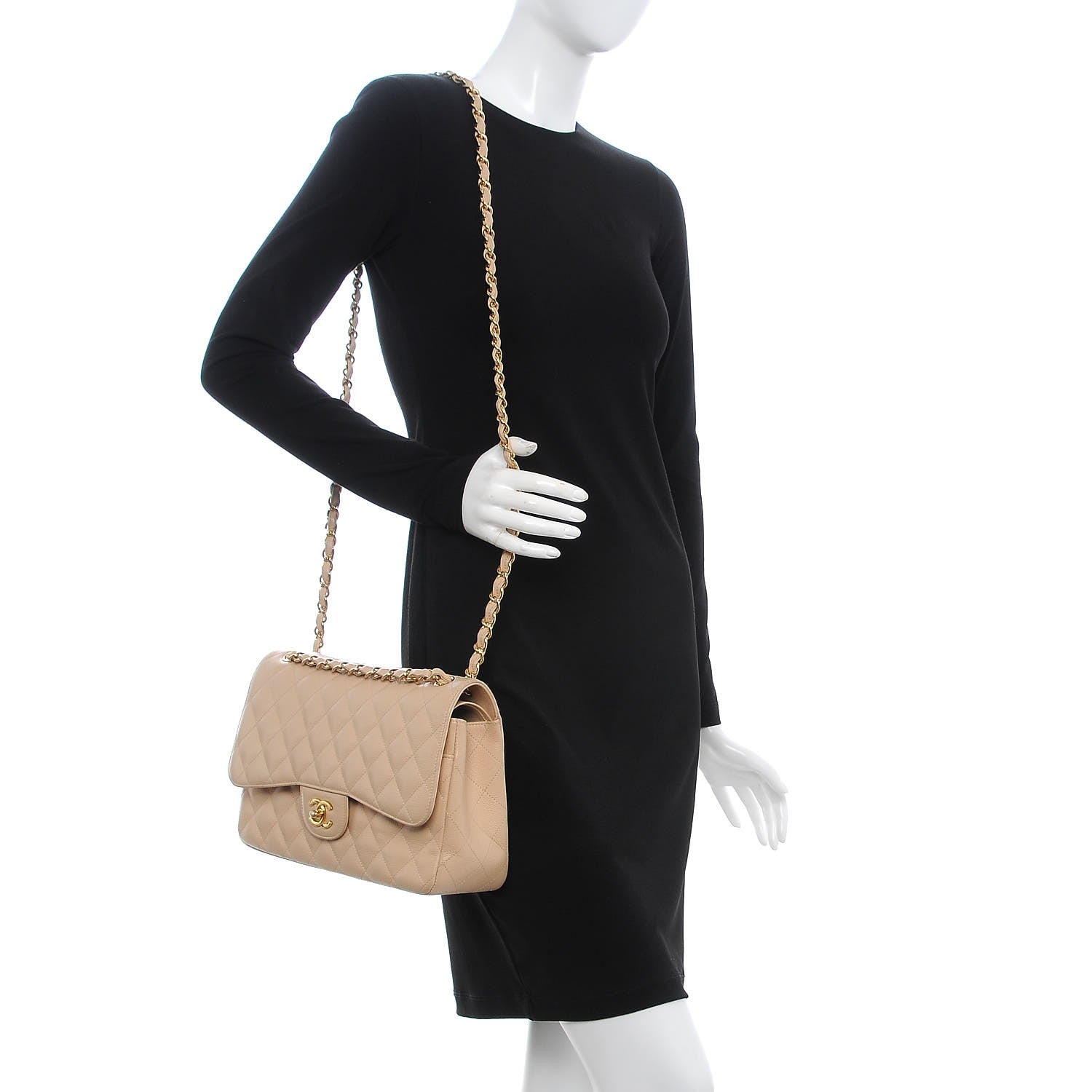 Chanel Caviar Quilted Jumbo Double Flap Beige Clair 3 of 13