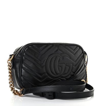 Gucci Calfskin Matelasse Small GG Marmont Chain Shoulder Bag Black 2 of 4