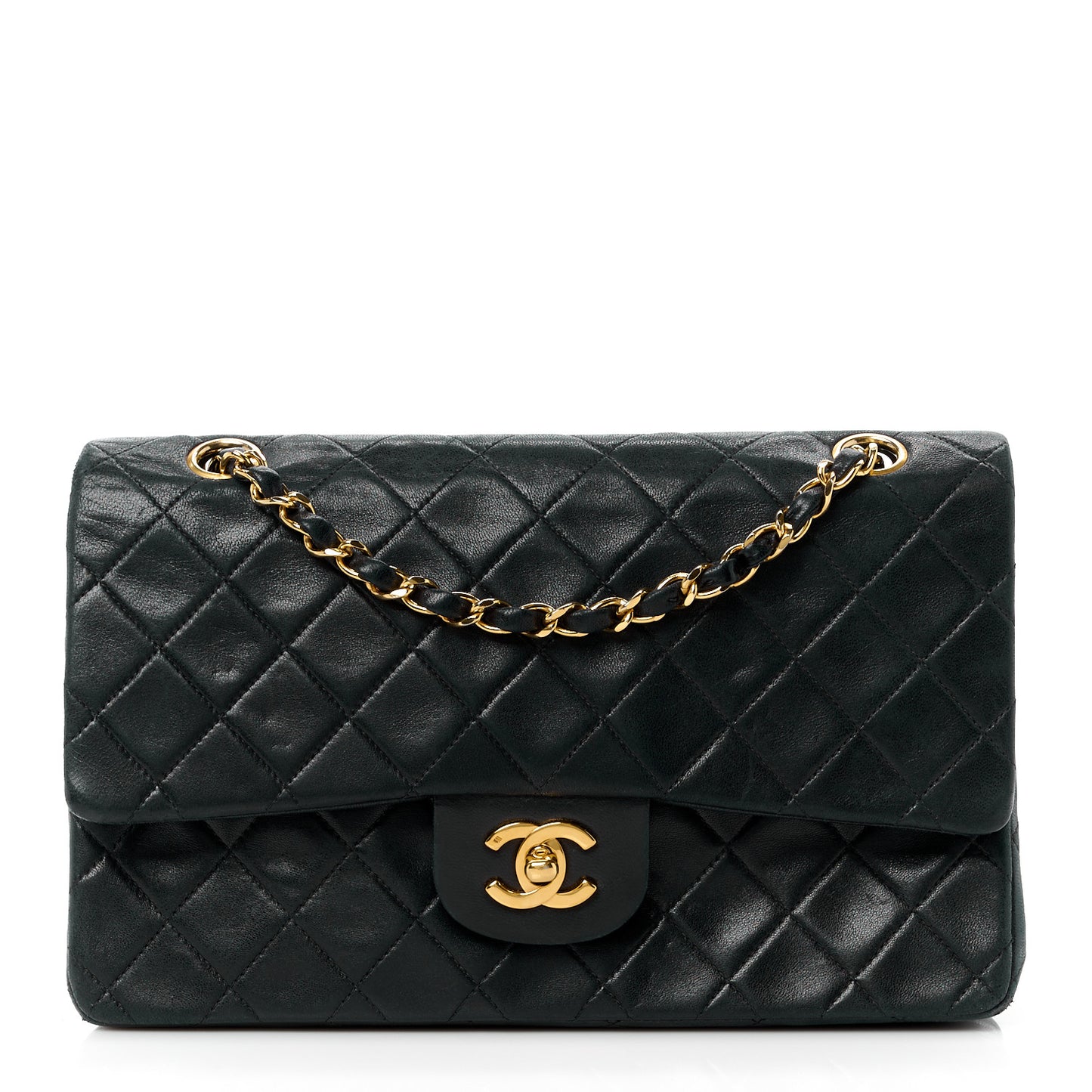 Lambskin Quilted Medium Double Flap Black