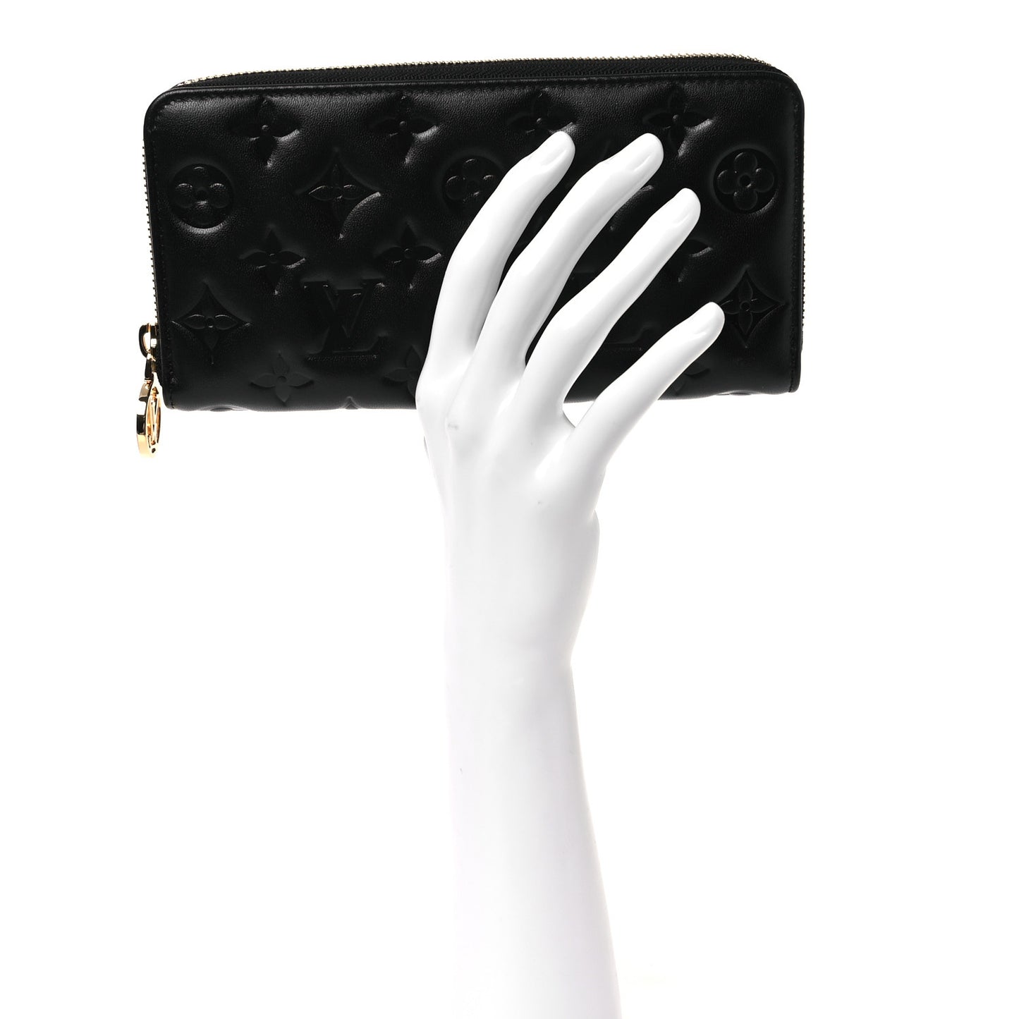 Lambskin Embossed Monogram Coussin Zippy Wallet Black