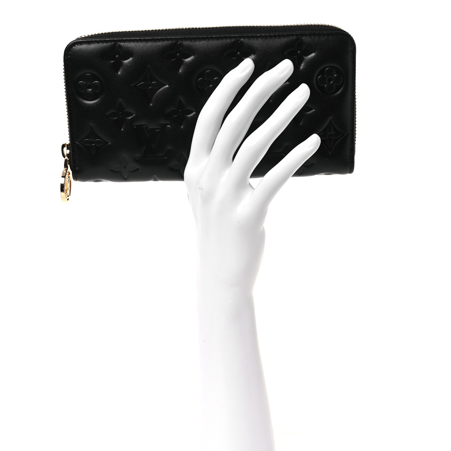 Louis Vuitton Lambskin Embossed Monogram Coussin Zippy Wallet Black 2 of 6
