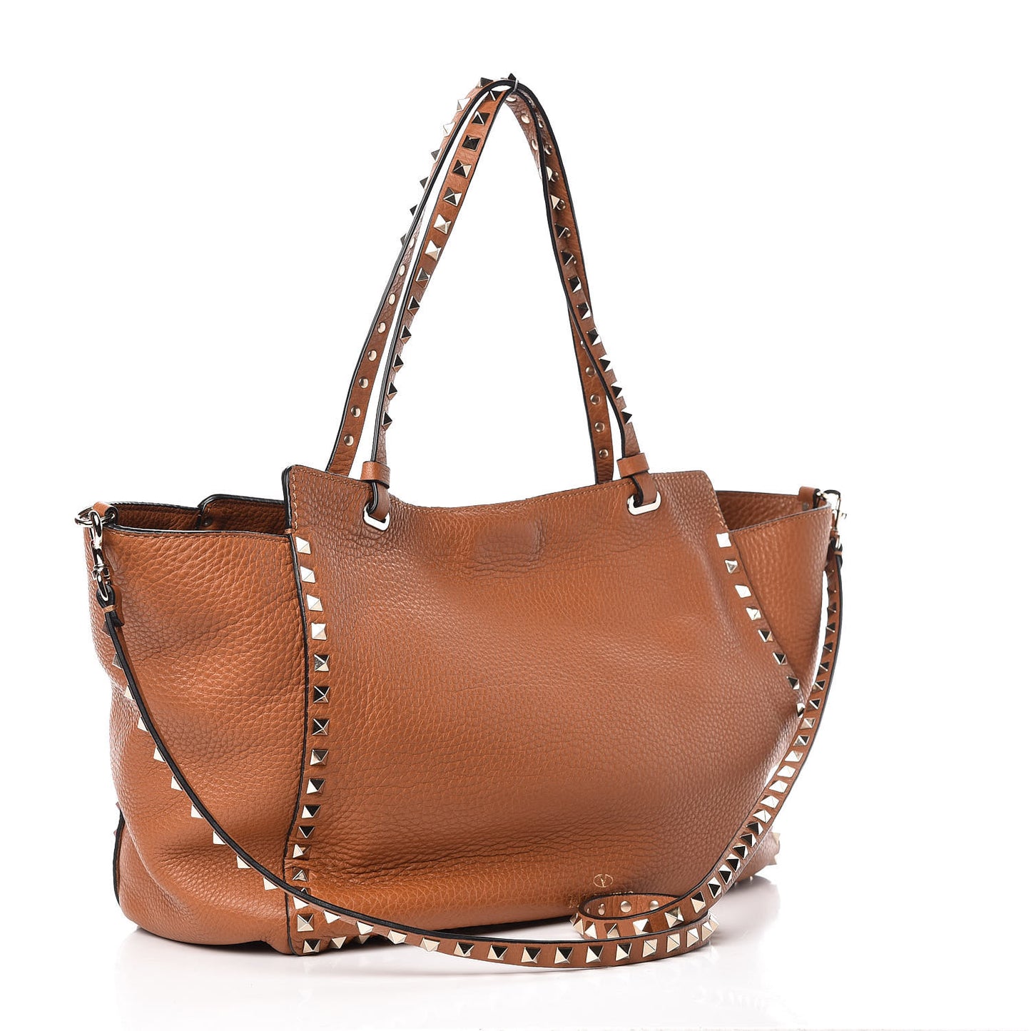 Pebbled Calfskin Medium Rockstud Tote Light Cuir
