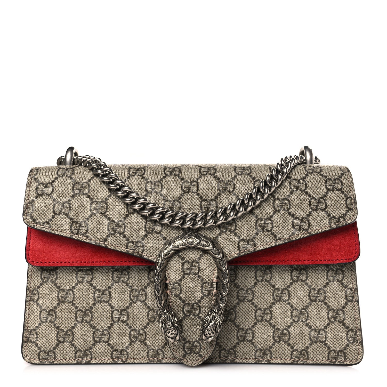 Gucci GG Supreme Monogram Suede Small Dionysus Shoulder Bag Beige Ebony Vulcanic Red 1 of 9