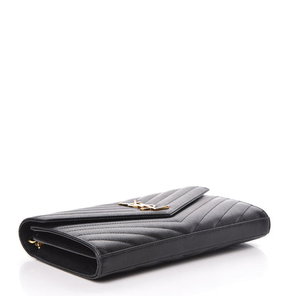 Saint Laurent Grain De Poudre Matelasse Chevron Monogram Chain Wallet Black 4 of 13