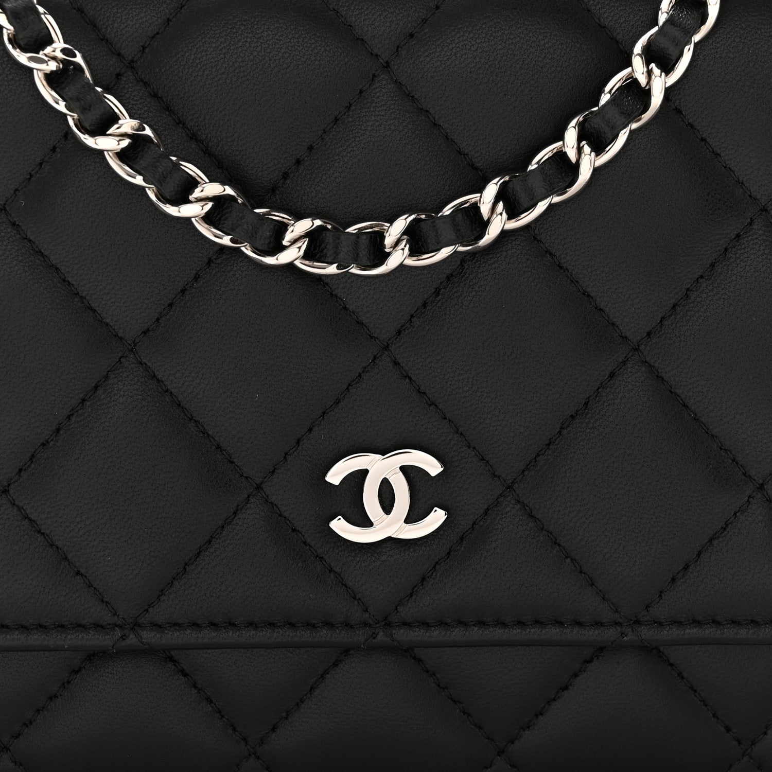 Chanel Lambskin Quilted Wallet On Chain WOC Black 9 of 12