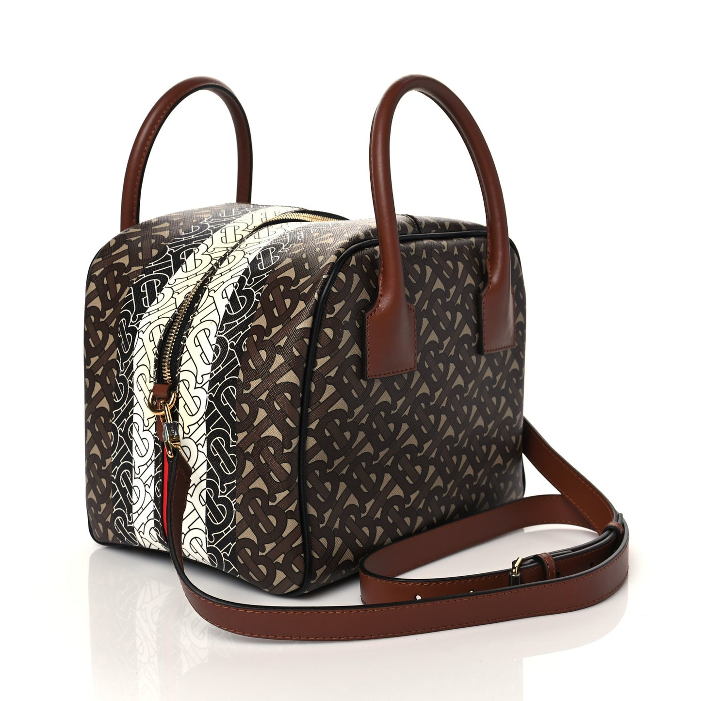 E-canvas Monogram Stripe Small Cube Bowling Bag Bridle Brown