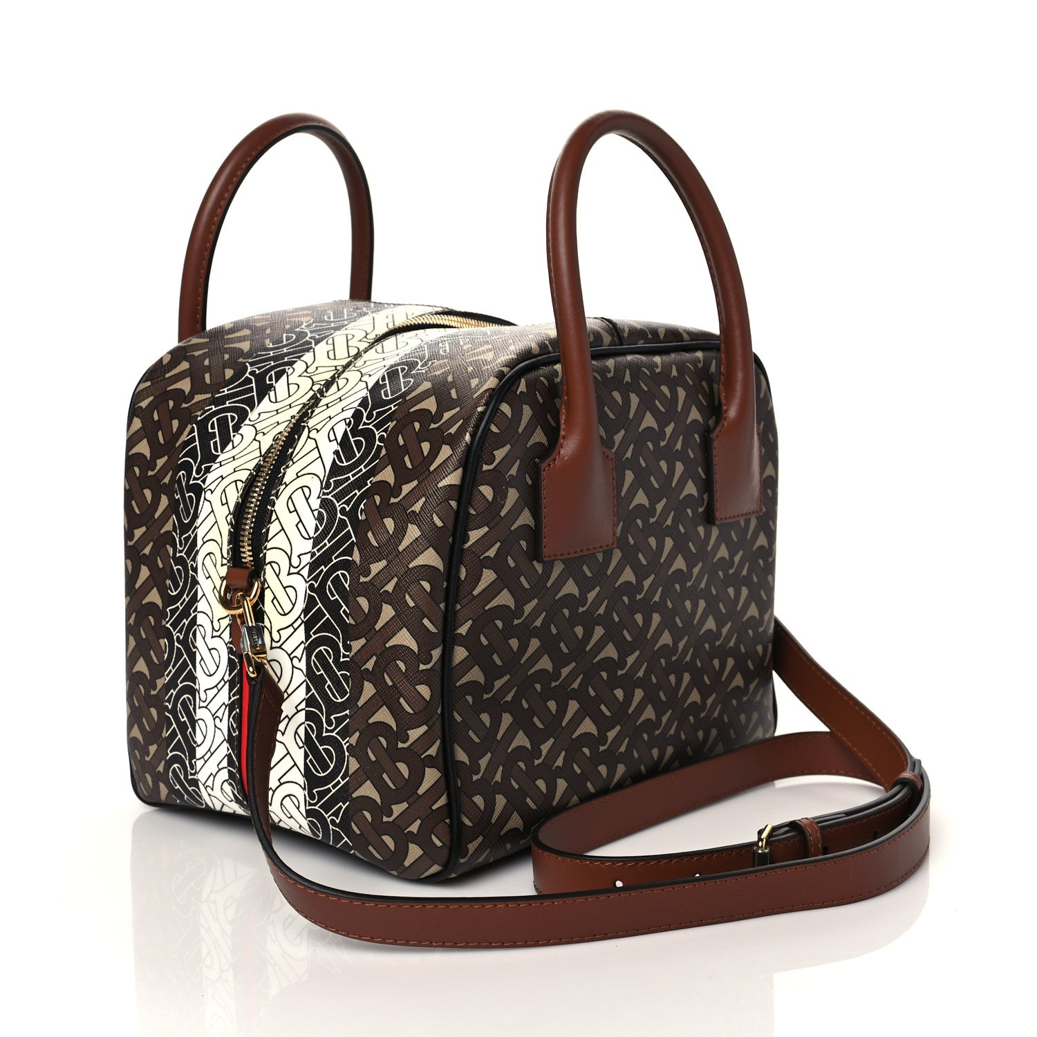 Burberry E-canvas Monogram Stripe Small Cube Bowling Bag Bridle Brown 3 of 10