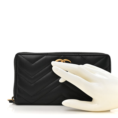 Gucci Calfskin Matelasse GG Marmont Zip Around Wallet Black 2 of 9