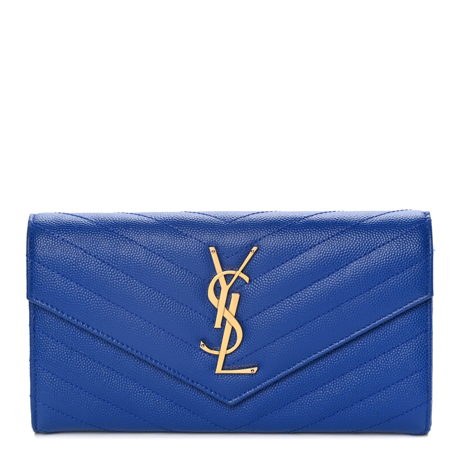 Saint Laurent Grain De Poudre Matelasse Chevron Monogram Flap Wallet Royal Blue 1 of 12