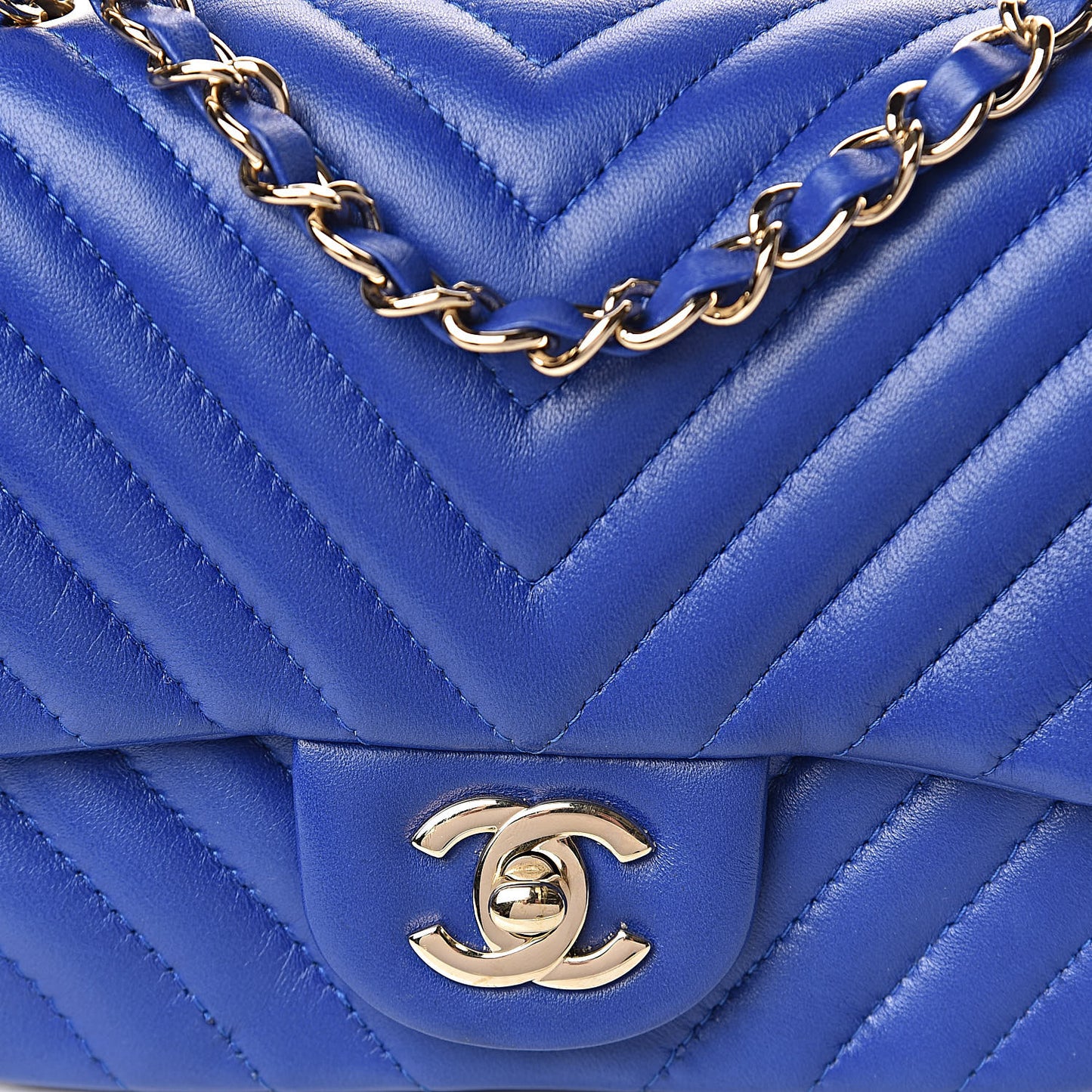 Lambskin Chevron Quilted Mini Square Flap Blue