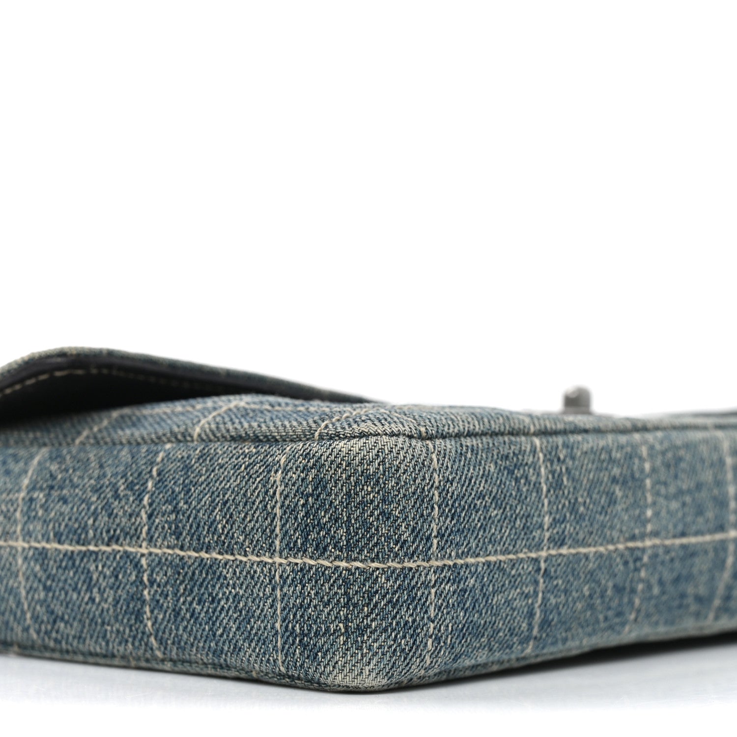 Chanel Denim Chocolate Bar Quilted East West Flap 9 of 12