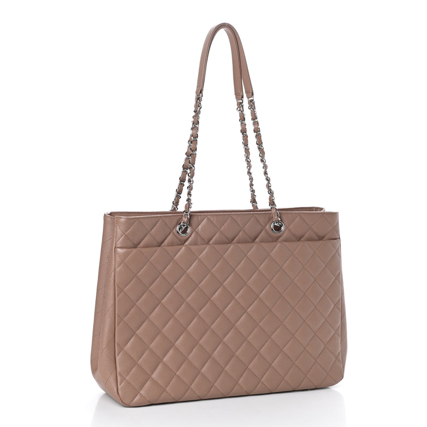 Caviar Quilted Large Shopping Tote Dark Beige