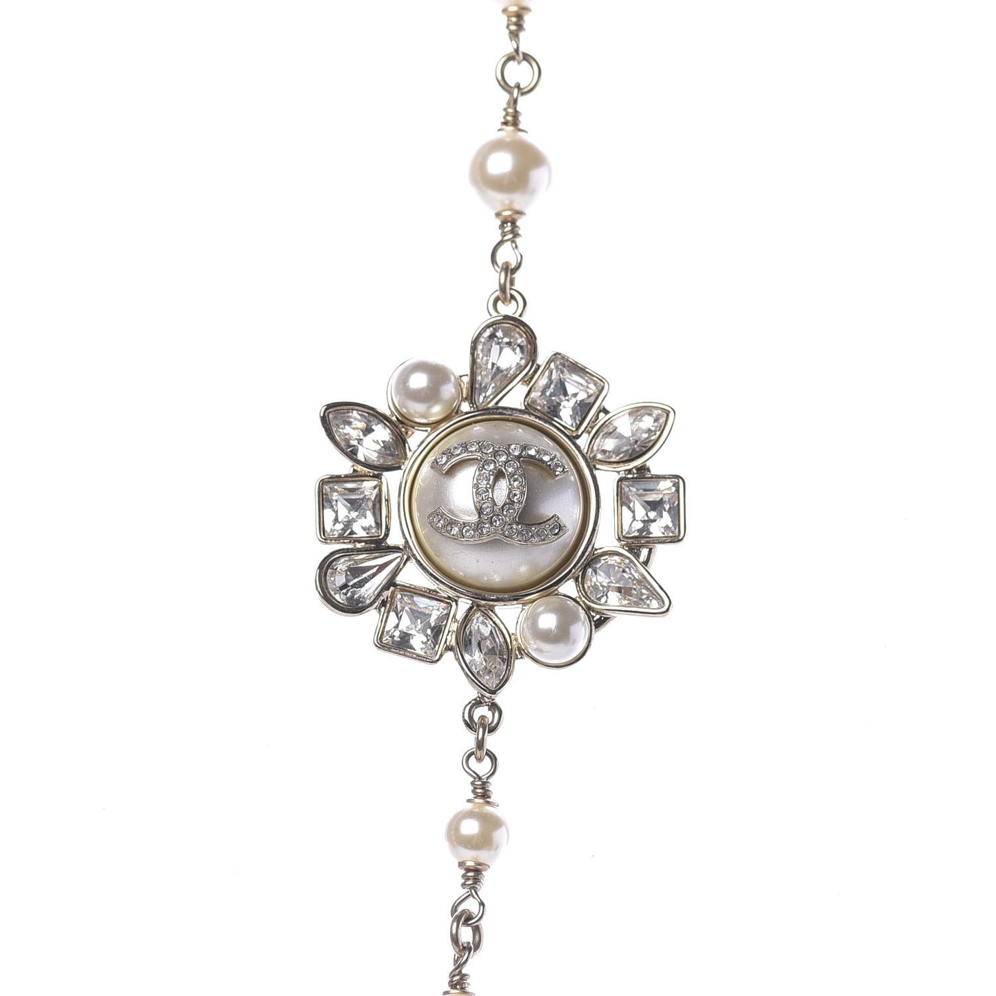 Pearl Crystal CC Snowfall Long Necklace Gold