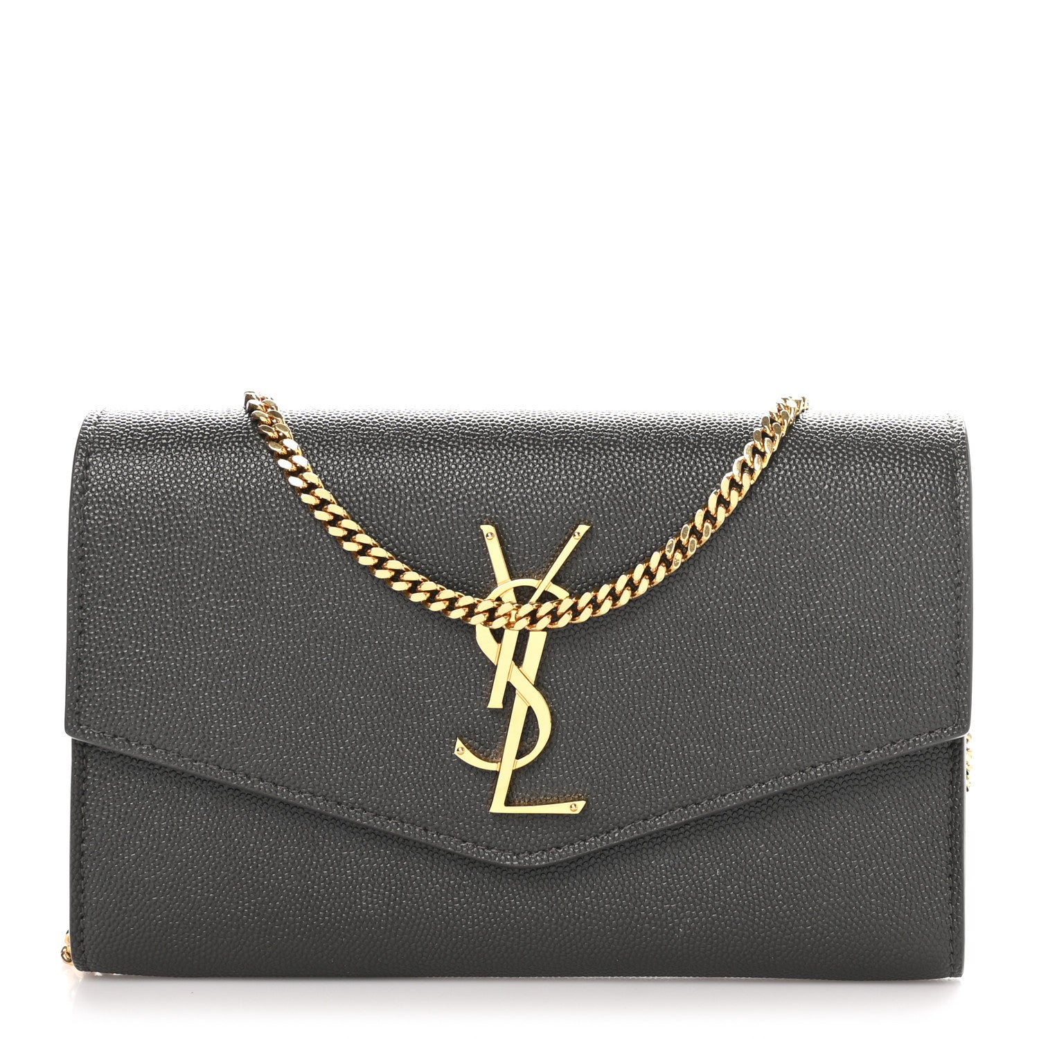 Saint Laurent Grain De Poudre Uptown Chain Wallet Pebble 1 of 11