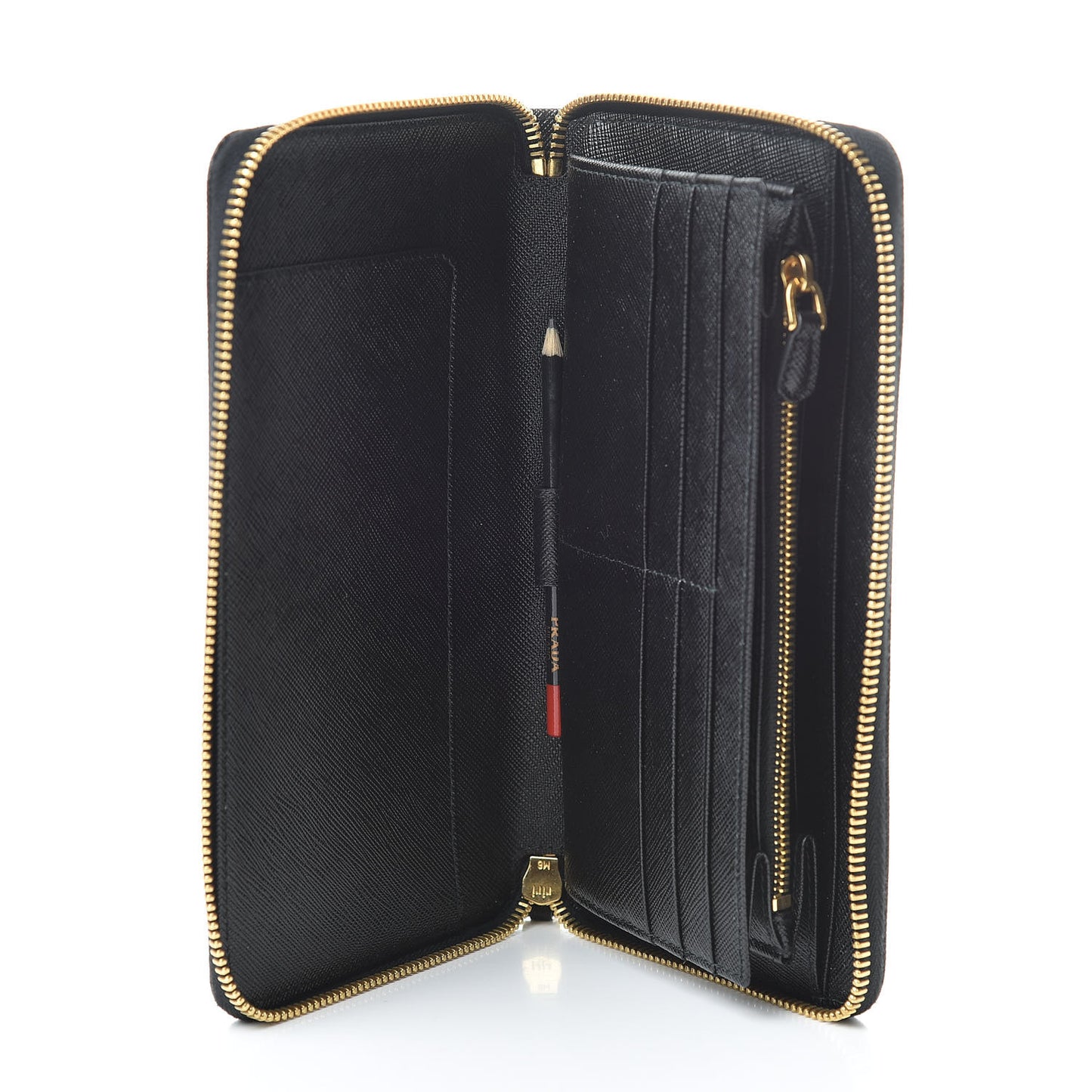 Saffiano Metal Large Zip Around Travel Wallet Black
