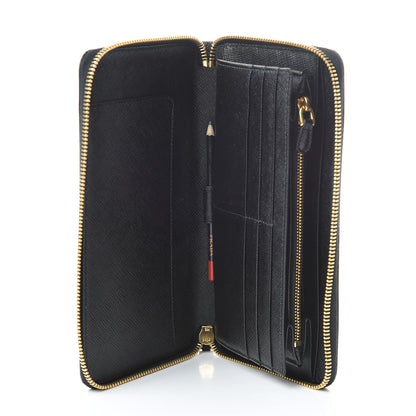 Prada Saffiano Metal Large Zip Around Travel Wallet Black 5 of 8