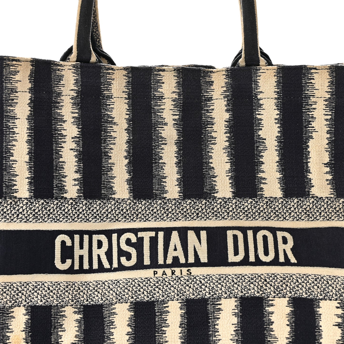 Canvas Embroidered Large Striped Book Tote Navy