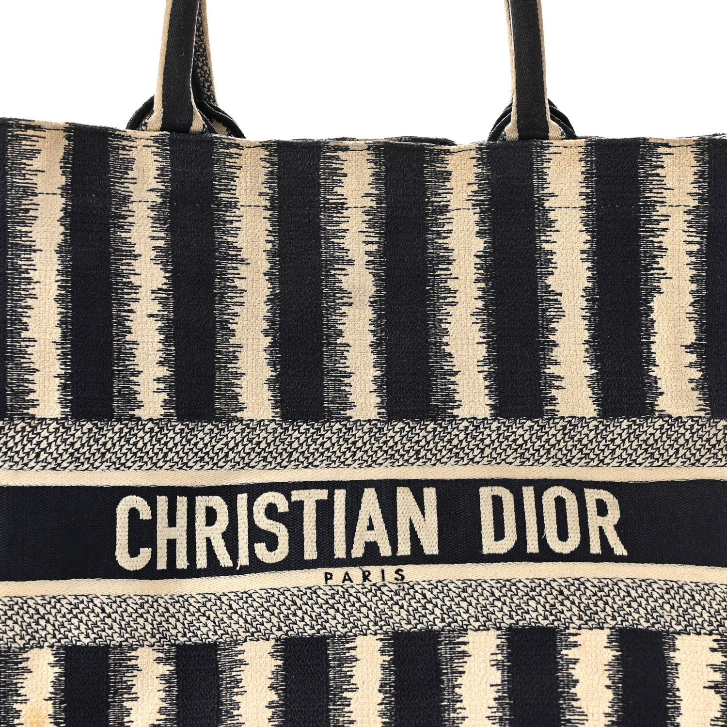 Christian Dior Canvas Embroidered Large Striped Book Tote Navy 8 of 14
