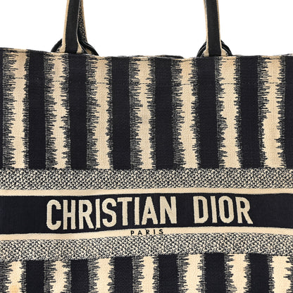 Christian Dior Canvas Embroidered Large Striped Book Tote Navy 8 of 14