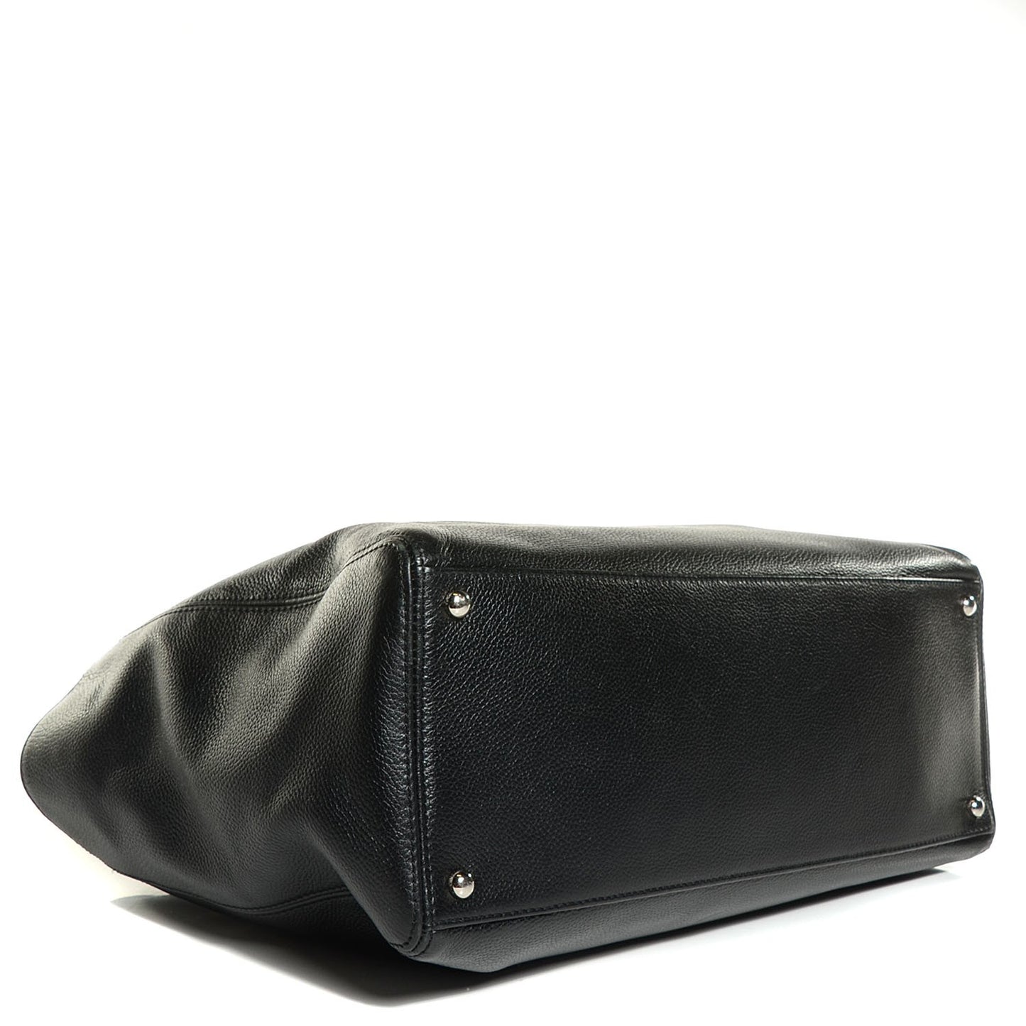 Calfskin Cerf Executive Shopper Tote Black