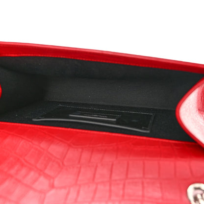 Saint Laurent Calfskin Crocodile Embossed Small Classic Monogram Kate Tassel Satchel Red 5 of 11