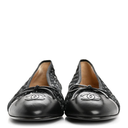 Chanel Lambskin Ribbon Tweed Cap Toe Ballet Flats 39.5 Black 3 of 9