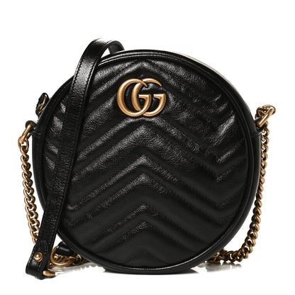 Gucci Azalea Calfskin Matelasse Heart Mini GG Marmont Round Shoulder Bag Black 1 of 10