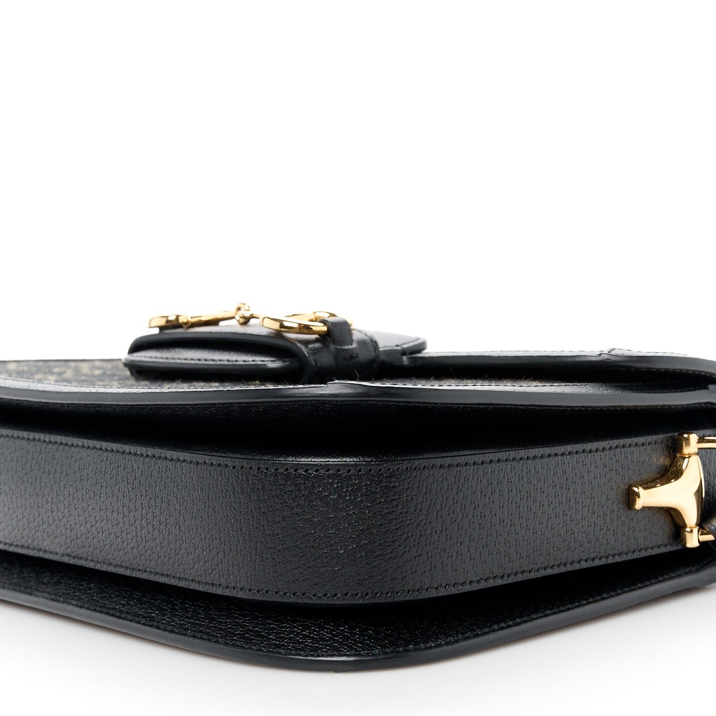 Jacquard Black Denim GG Monogram Textured Dollar Calfskin Horsebit 1955 Shoulder Bag Black Ivory
