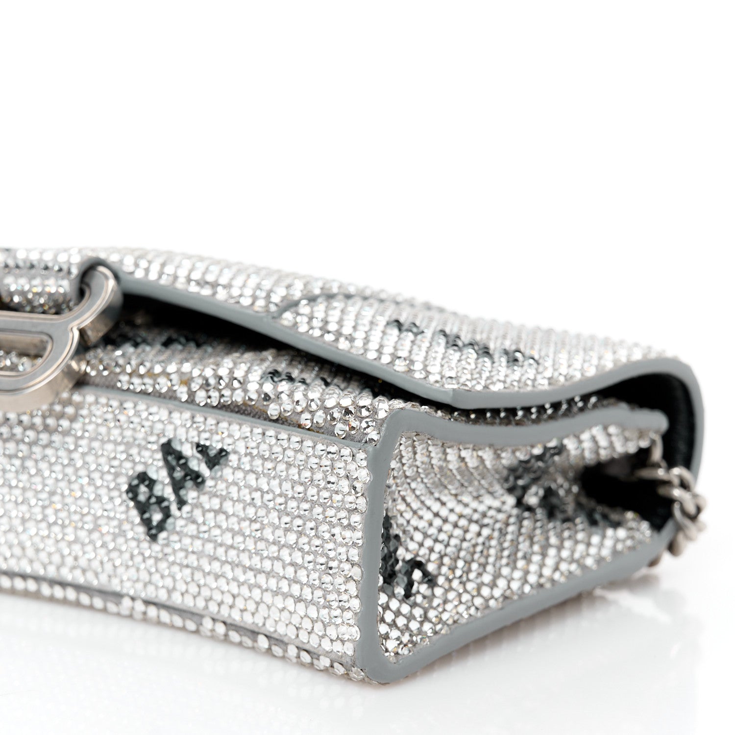 Balenciaga Strass Suede Allover Logo Hourglass Chain Bag Silver Black 11 of 11