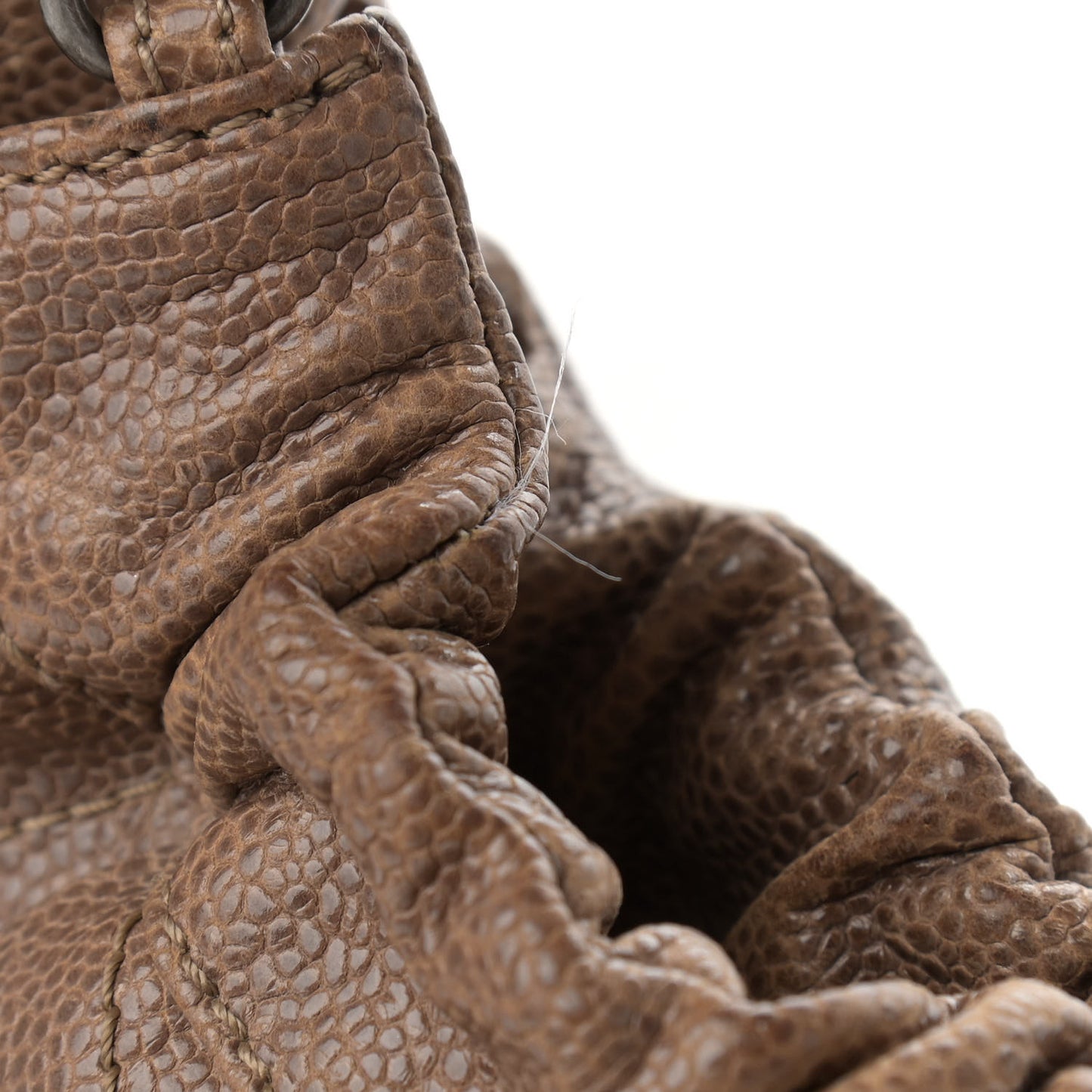 Distressed Glazed Caviar Quilted Large Elastic Tote Brown