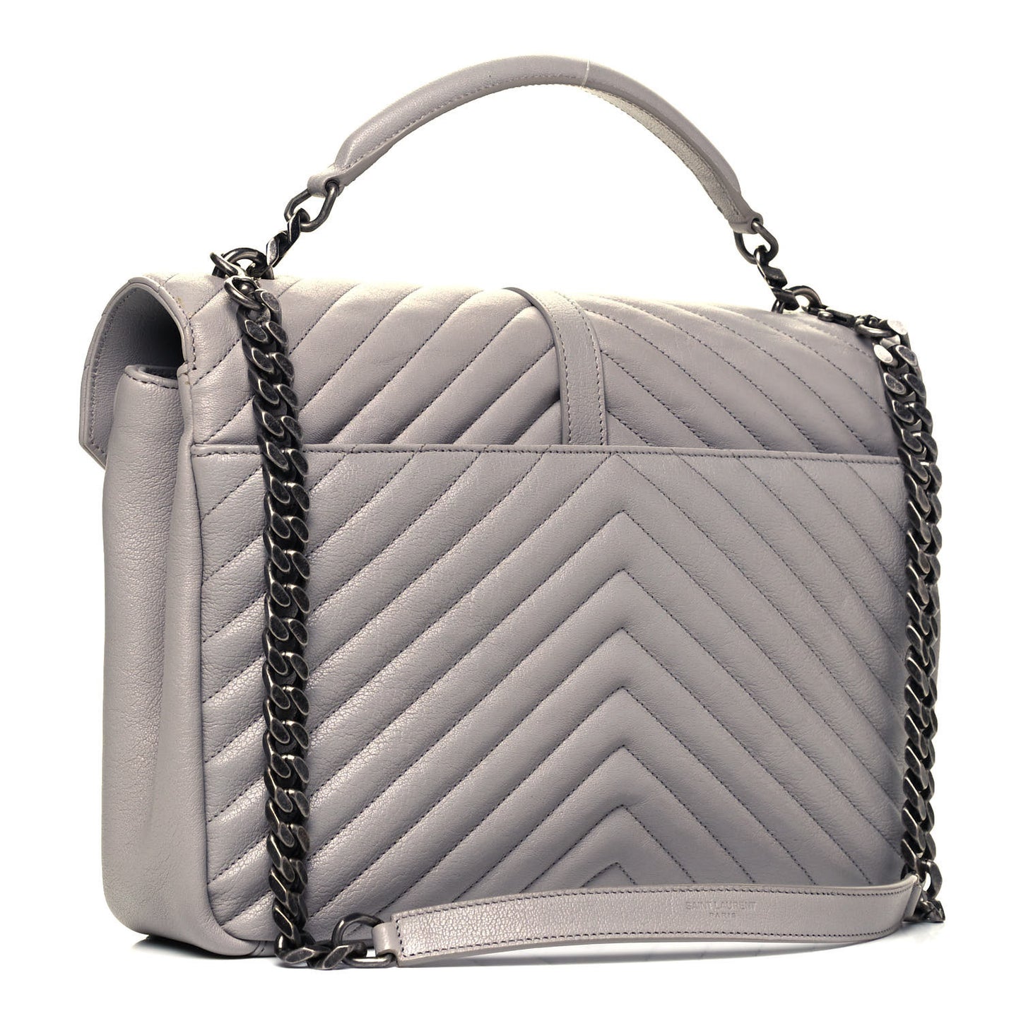 Sheepskin Matelasse Chevron Monogram Large College Satchel Light Grey
