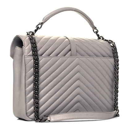 Saint Laurent Sheepskin Matelasse Chevron Monogram Large College Satchel Light Grey 3 of 9