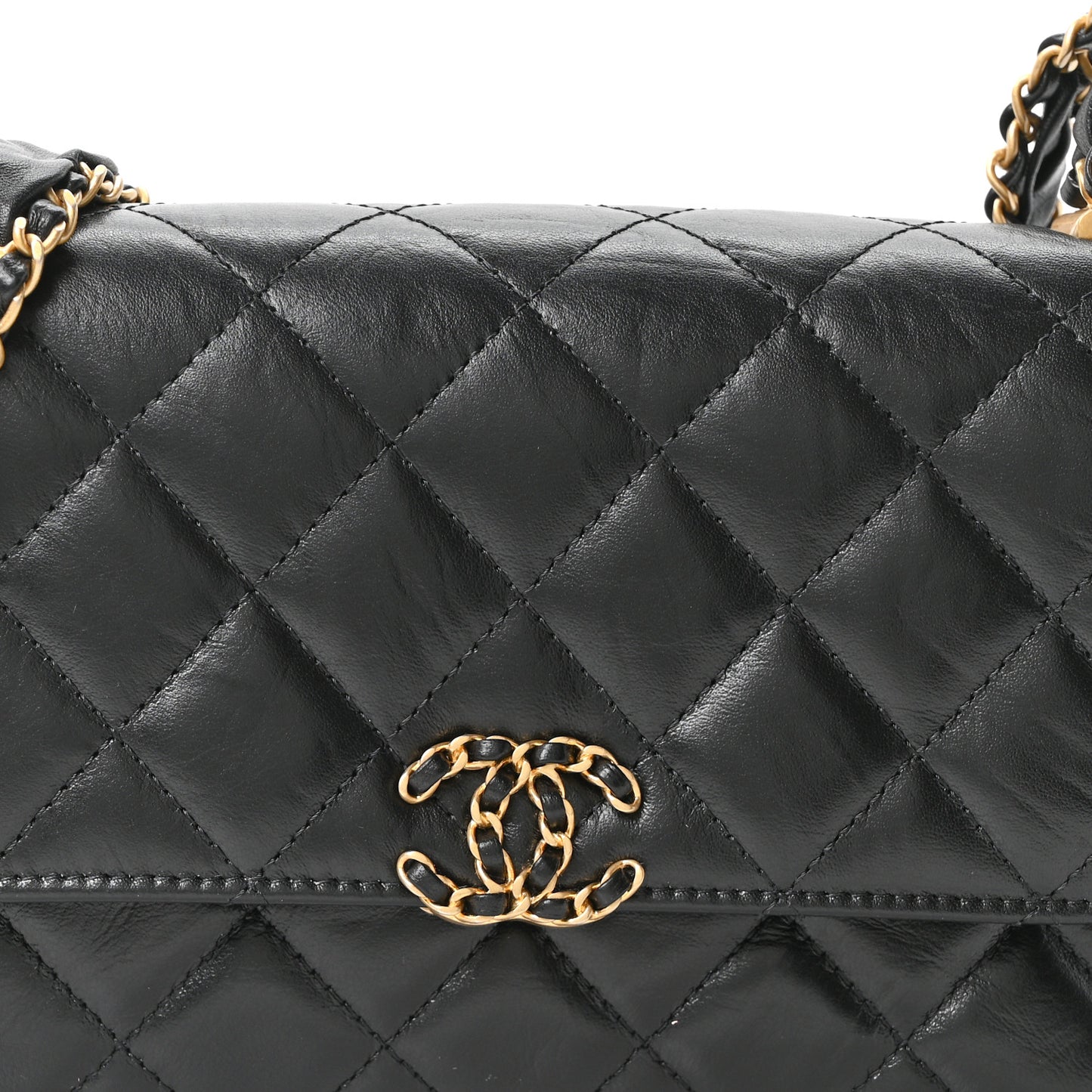 Lambskin Quilted Chanel 19 Chain Flap Wallet Black