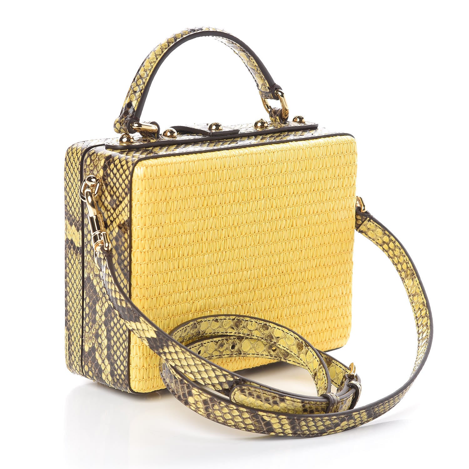 Dolce & Gabbana Python Raffia Padlock Box Bag Yellow 3 of 9