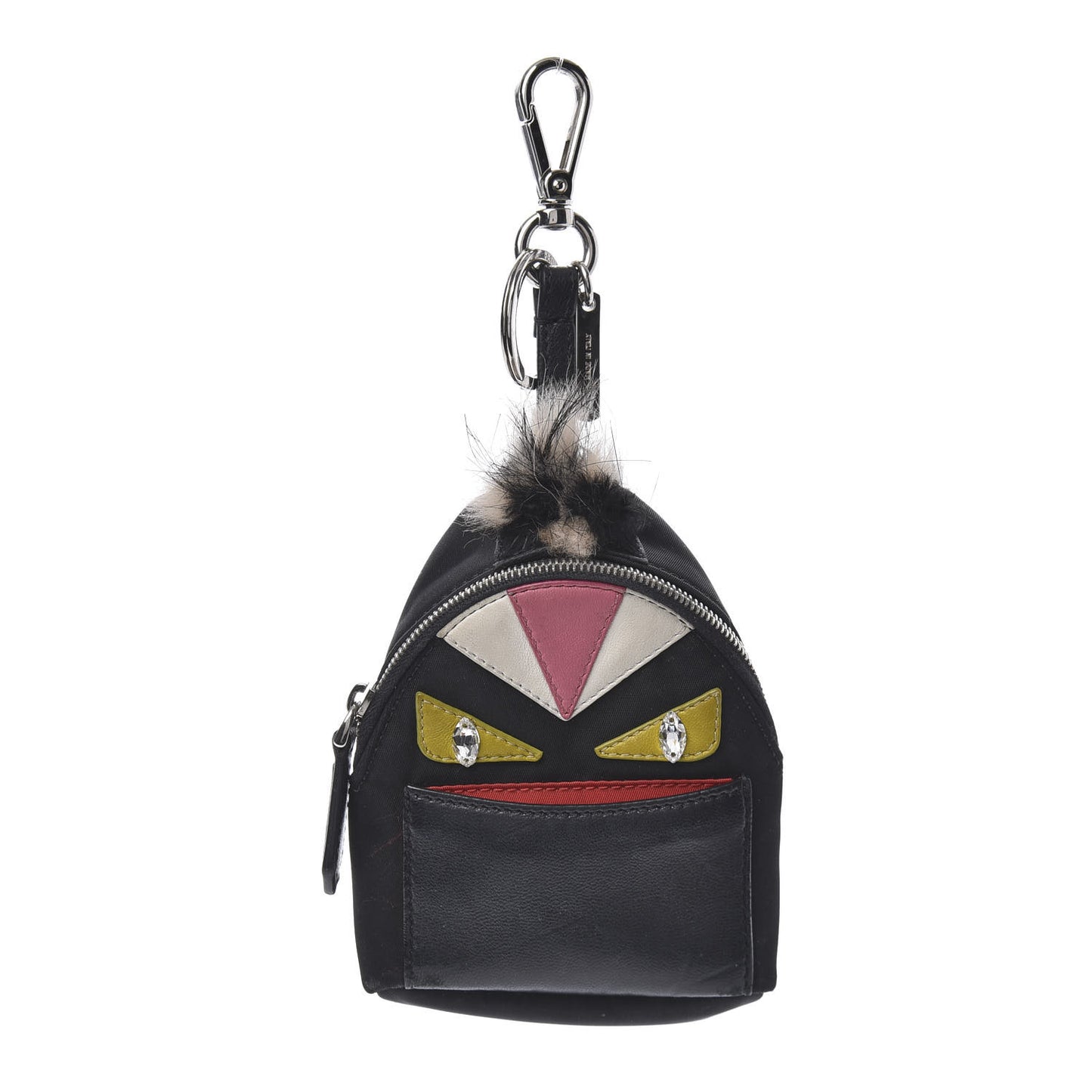 Nylon Shiny Nappa Nutria Fox Fur Monster Eyes Mini Backpack Charm Black Multicolor